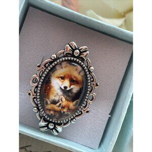Silver Fox Family Kit Mom Nature  Renaissance Gift Ring Adjustable Festival